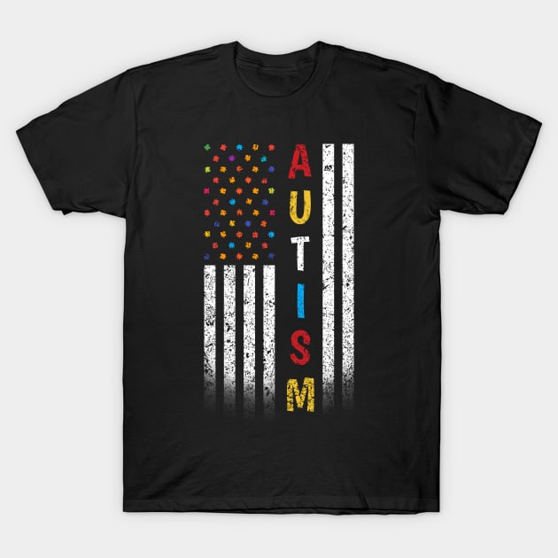 Autism Awareness American Flag T-Shirt by JohnstonParrishE8NYy